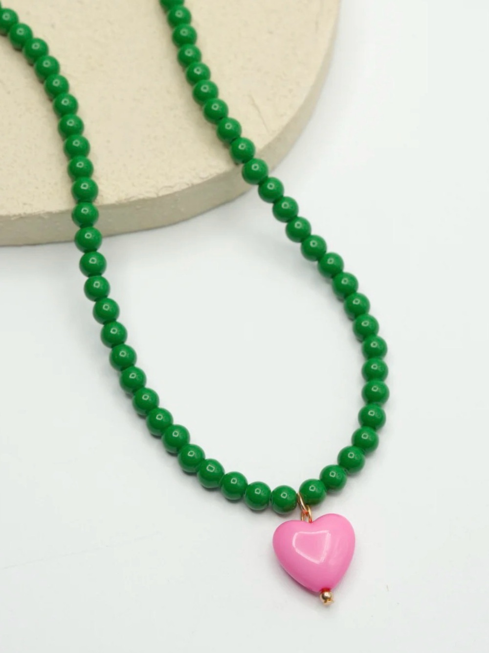 Gemelli Pippa Green Beaded Necklace with Heart Charm NWT